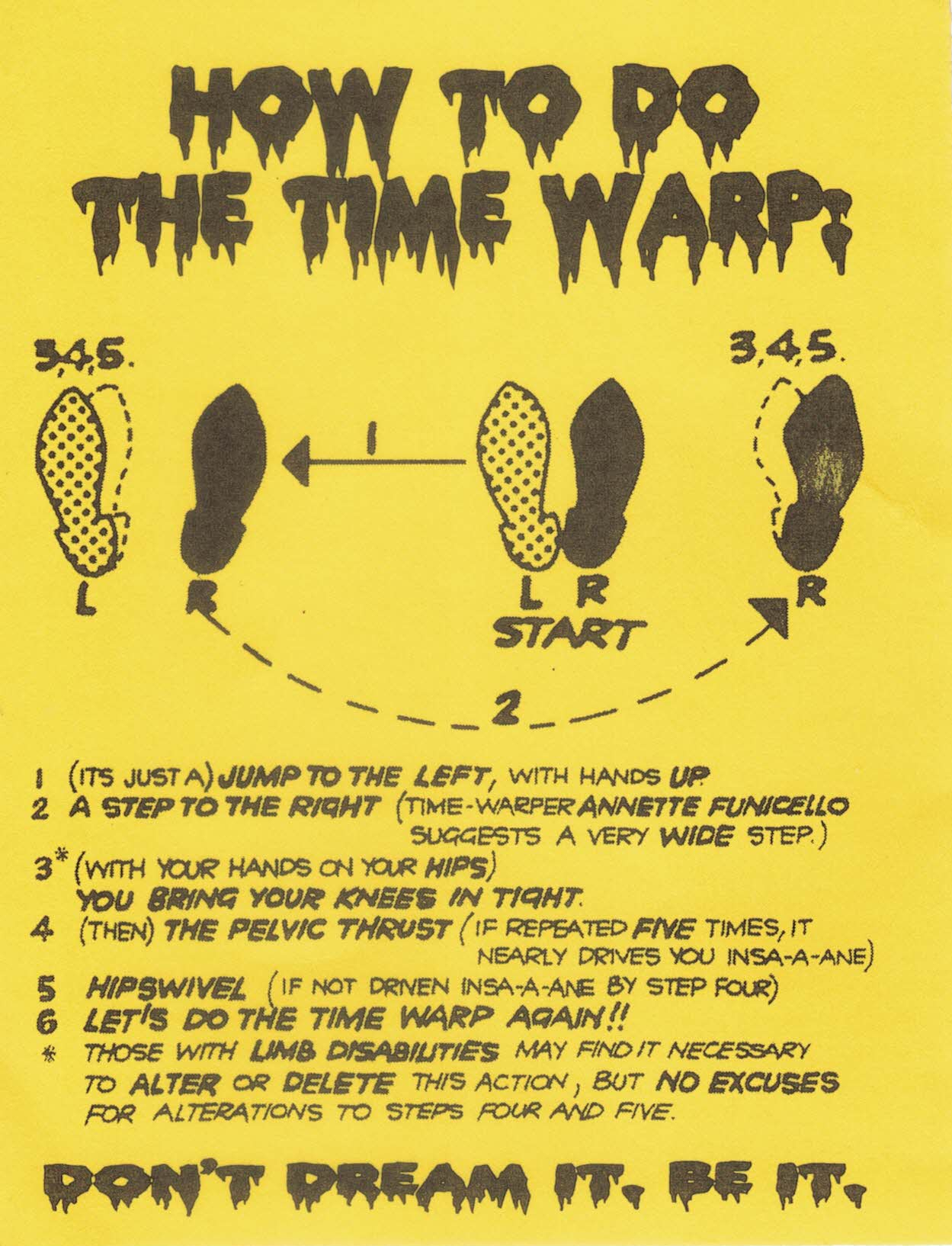 A Time Warp instruction card included with the Golden Atlas Players prop bag.